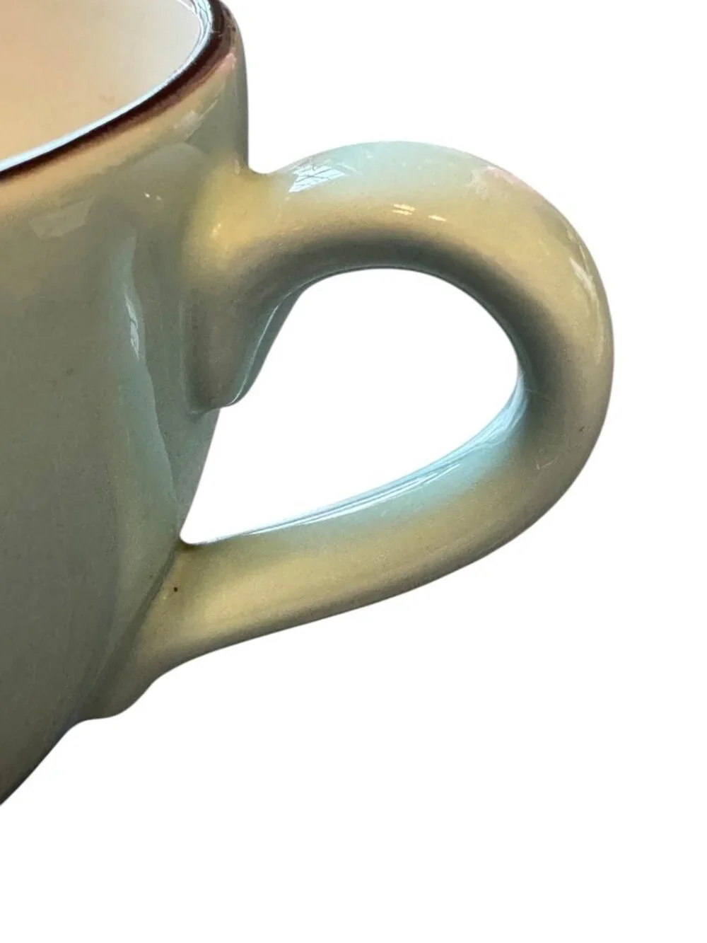 Vintage Italian Ceramic Coffee Cup With Light Blue Glaze & Brown Rim - 3